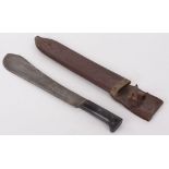 WW II Collins & Co. Legitimus machete,15 ins bolo blade, black composite grips in leather sheath