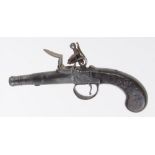 54 bore Flintlock pocket pistol with turn off cannon barrel and barrel key, boxlock action
