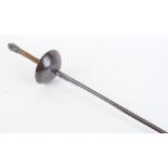 Early English rapier with 34 ins triform blade, cup guard, later cord bound grips and steel pommel
