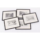 Five mounted, framed and glazed prints of game scenes, duck shooting, unapproachable geese, etc by
