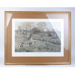 Framed and glazed coloured hunting print: A Hot Scent by G D Rowlandson, 26 x 19 ins