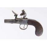 40 bore Flintlock pocket pistol with turn off barrel and barrel key, boxlock action indistinctly