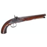28 bore Percussion travelling pistol, 10 ins octagonal full stocked sighted barrel, (crack at tang),