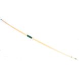 Lemonwood longbow, 55 lb draw weight, 71 ins with horn tips, velvet bound grip in blue canvas slip