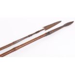 Lancers pigsticking spear and native spear with steel and barbed tip, 72 ins overall