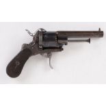 7mm British pinfire double action revolver, 3,1/2 ins octagonal barrel, six shot cylinder with