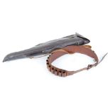 12 bore leather boxed end cartridge belt and vinyl leg o mutton gun case (a/f)