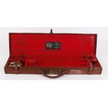 Canvas and leather gun case with red baize fitted interior for 26,1/2 ins barrels and H S