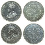 Straits Settlements, lot of 2x Silver Dollars, 1919 and 1920, restrikes, George V on obverse,