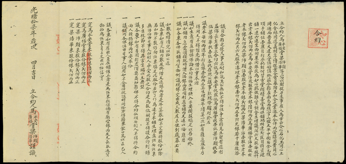 Ma Yong An/Guang Fu Tang, a handwritten certificate of share and contract, 1901,