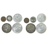 Asian silver coinage, mix lot of 5 coins, Japan, Straits Settlement, China, etc,