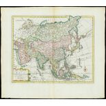 Map pf Asia, Published by Bachienne. Amsterdam. C. 1759. Copper Engraving. Later colour.good