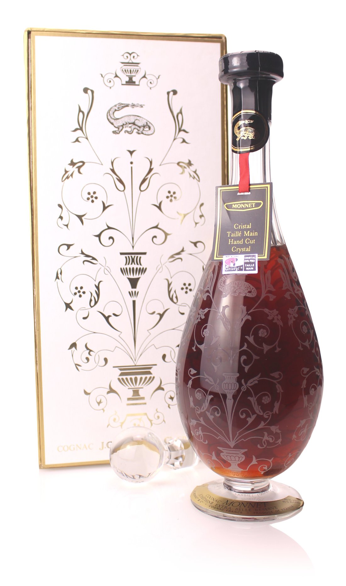 Monnet Cognac Josephine Extra. Released in 1970's. In engraved crystal decanter, accompanied by a s