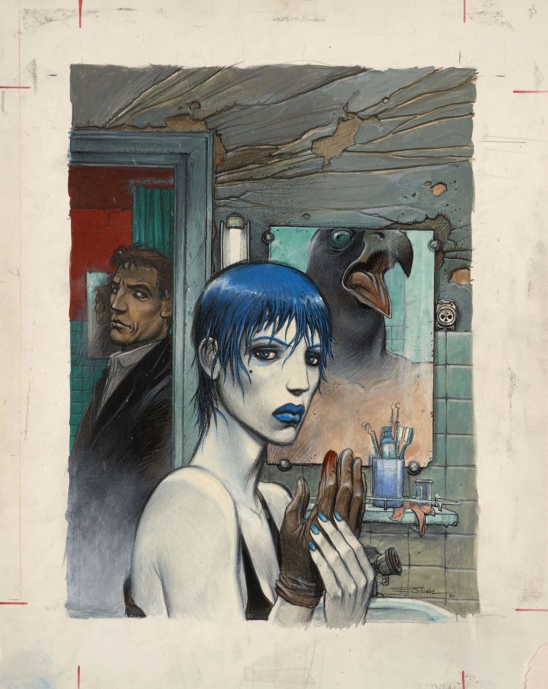 Enki BILAL Né en 1951NIKOPOL - TOME 2LA FEMME PIÈGEAcrylique, encre de Chine et pastel sur carton