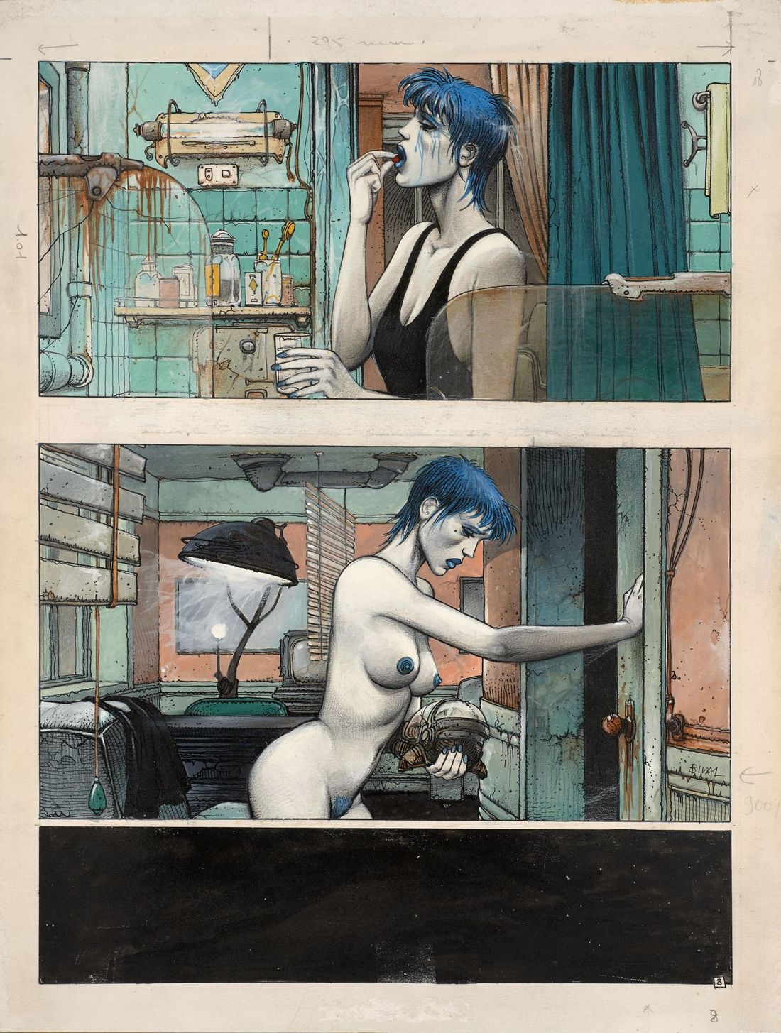 Enki BILAL Né en 1951NIKOPOL - TOME 2LA FEMME PIÈGEAcrylique, encre de Chine et gouache sur papier