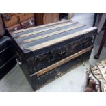 A Louis Vuitton travelling trunk, No.181371, having painted outer body with leatherette top, papered