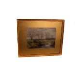 A 19th century oil on board of a river scene by J.Stayner, signed to bottom right, approx 26cm by