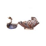 A Venetian glass dish with pink and blue canes,  together with a Murano glass miniature swan in blue