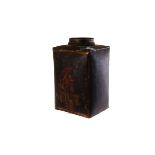 A large painted tea caddy/canister, c1900, with hand painted oriental gentleman to front, approx