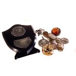 A group of jewellery and other items, including a Scottish silver and agate brooch, two white