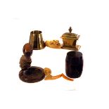 A selection of smoking items, to include two pipes, ashtrays, a barrel box, brass items and more (