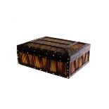 An Anglo Indian porcupine quill box, having inlaid design, opens to reveal inlaid decoration of an