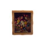 Wilf Walker, oil on canvas,  still life of flowers in an urn, in decorative gilt frame, 60cm by