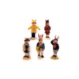 Five Royal Doulton Bunnykins figures, comprising Rainy Day DB147, Brownie DB61, Be Prepared DB56,