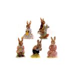 Five Royal Doulton Bunnykins figures, comprising Polly DB71, Susan DB70, Buntie 'Helping Mother'
