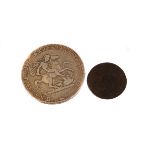 A George III crown, dated 1819, VG, together with a George II farthing (2)