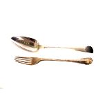 An 18th century Dutch marked silver fork, together with a 19th century silver table spoon, with
