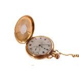 A Thomas Russell rolled gold half hunter fob watch, together with gilt curb chain (2)