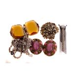 A collection of silver and costume jewellery, to include a French paste brooch, pen knives, rings,