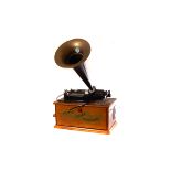 A modern Thomas Home Phonograph style cassette/radio player, with horn (2)