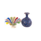 Two pieces of Italian glass, to include a frill dish, with multi-colour ribbon decoration, plus a