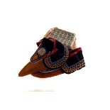 A pair of vintage North American beadwork shoes, the leather slipper style footwear with intricate