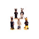 A selection of five Bunnykins figures, comprising Postman DB76, Doctor DB181, Nurse DB74,