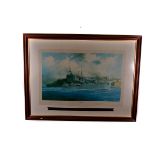 A commemorative naval print by Robert Taylor, depicting HMS Kelly - Grand Harbour Malta 1941, with