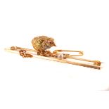 A Victorian 15ct gold bar brooch, with tri-coloured chick and seed pearl, approx 3.5g