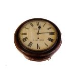 A Ross & Sons retailed school wall time piece, with circular moulded stained beech mount, green