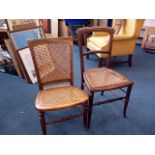 Two caned chairs, both having caned seats, one with caned back, both on turned legs (2)