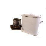 A selection of vintage Kitchenalia, comprising an enamel bread bin, biscuit barrel and CME tins