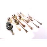Two silver commemorative spoons, together with a part canteen of plated flatware and other cased