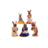 Five porcelain Royal Doulton Bunnykins figures, comprising Father DB154, Seaside DB177, Cook DB85,
