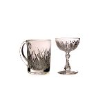 A cut glass beer tankard, together with cut glass wine goblets, plus a champagne bowl and two
