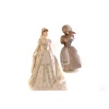 A Coalport figure entitled 'Queen Mary', together with a Nao figure of a small girl carrying a