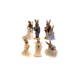 Six Royal Doulton porcelain Bunnykins figures, including Bridesmaid DB173, New Baby DB158, Angel