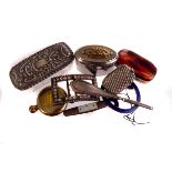 A group of various items, to include oriental and nurse belt buckles, penknives, geometry equipment,