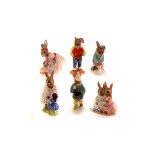 A selection of six Royal Doulton Bunnykins porcelain figures, comprising Dollie 'Playtime' DB8, Girl