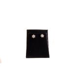 A pair of diamond cluster stud earrings, having central brilliant cut surrounded by six smaller